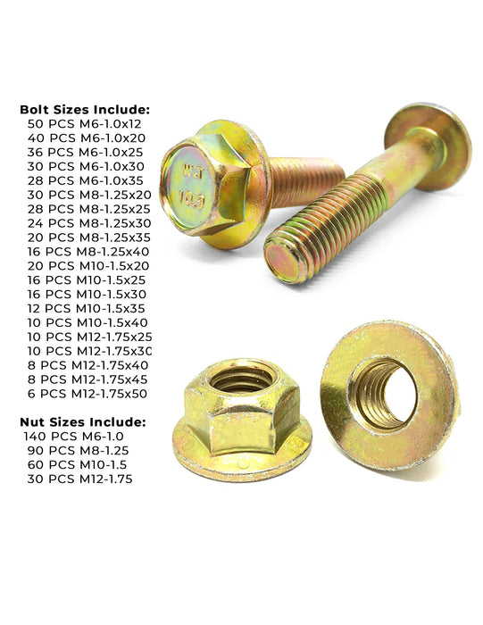 Metric Class 10.9 Hex Flange Frame Bolts & Nuts Assortment Zinc Yellow- 739 PCS