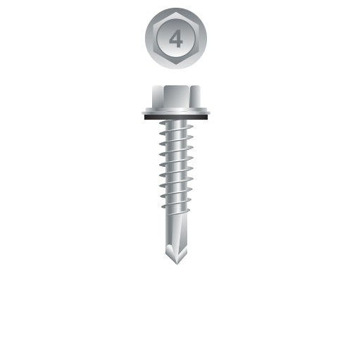 #8 Strong-Point Hex Washer Head w/Washer 8-18 x 1, 410 Stainless Steel