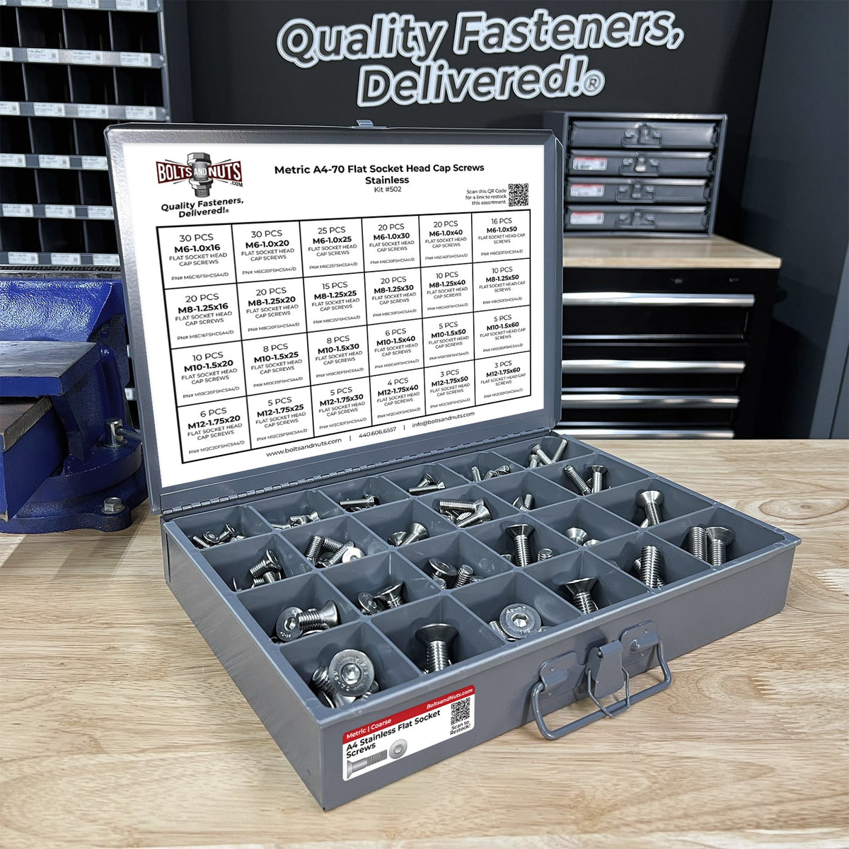 Metric A4-70 Stainless Steel Flat Socket Screws - 305 PCS