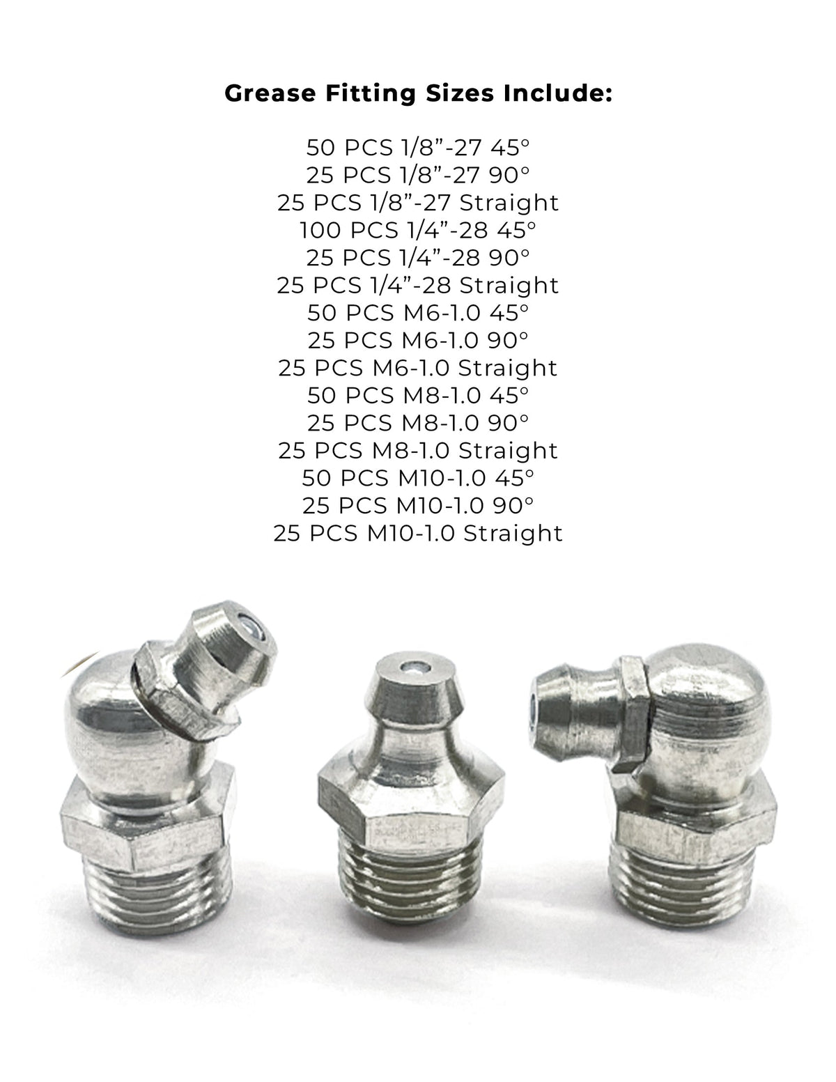 Inch and Metric Steel Zinc Clear Zerks Grease Fittings - 550 PCS
