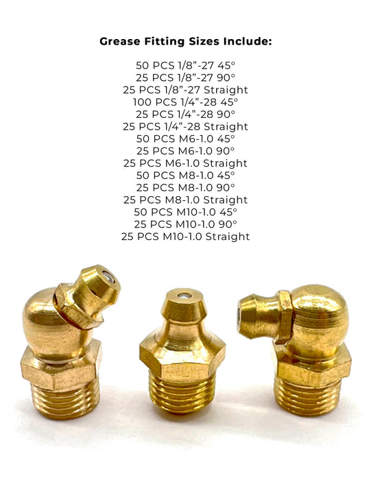 Inch and Metric Brass Zerks Grease Fittings - 551 PCS