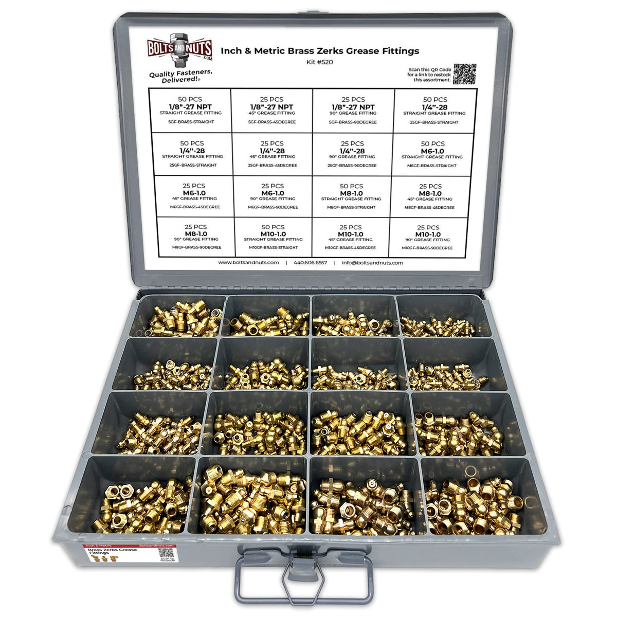 Inch and Metric Brass Zerks Grease Fittings - 551 PCS