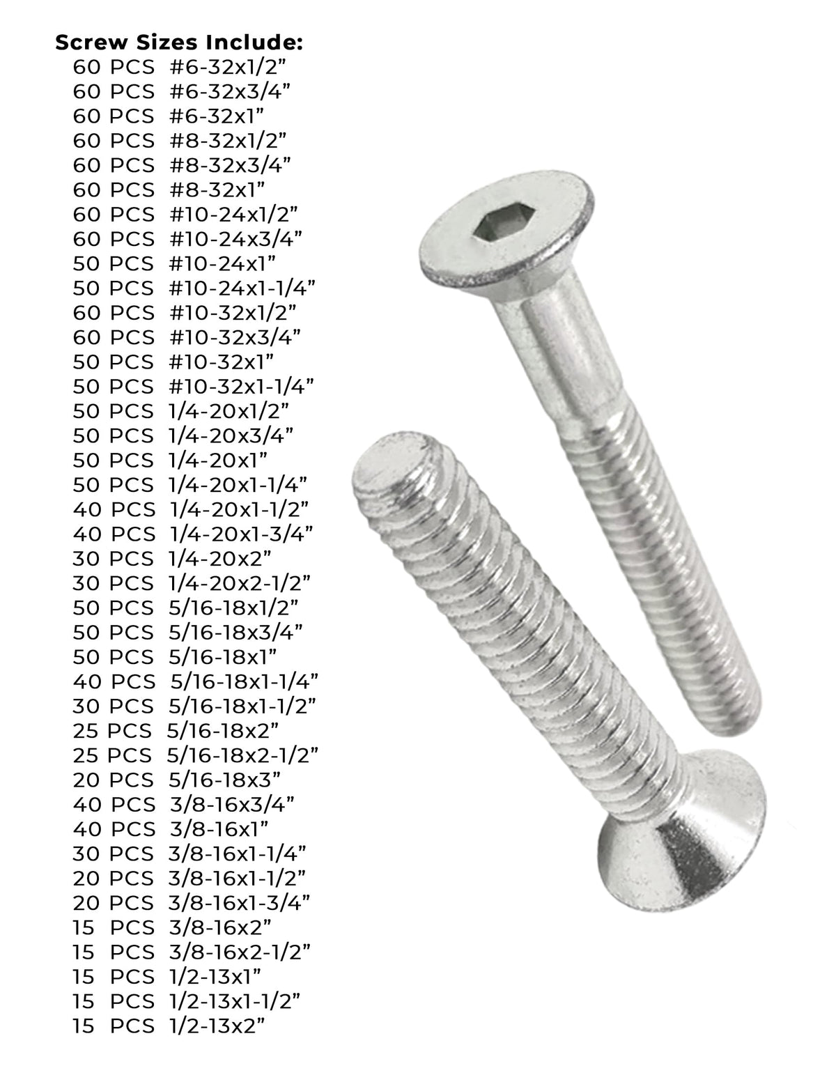 316 Stainless Steel Flat Head Socket Cap Screws - 1655 PCS