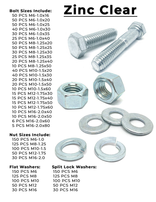 Inch & Metric Grade 8 and Class 10.9 Cap Screws, Nuts, Washers & Lock Washers - Zinc Clear & Zinc Yellow - 4022 PCS