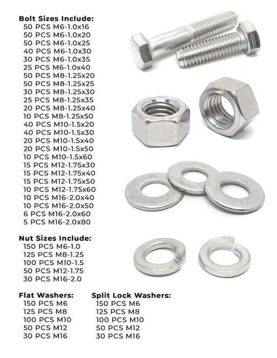 Metric Class A4 Stainless Coarse Hex Cap Screws, Hex Nuts, Flat & Lock Washers - 2011 PCS