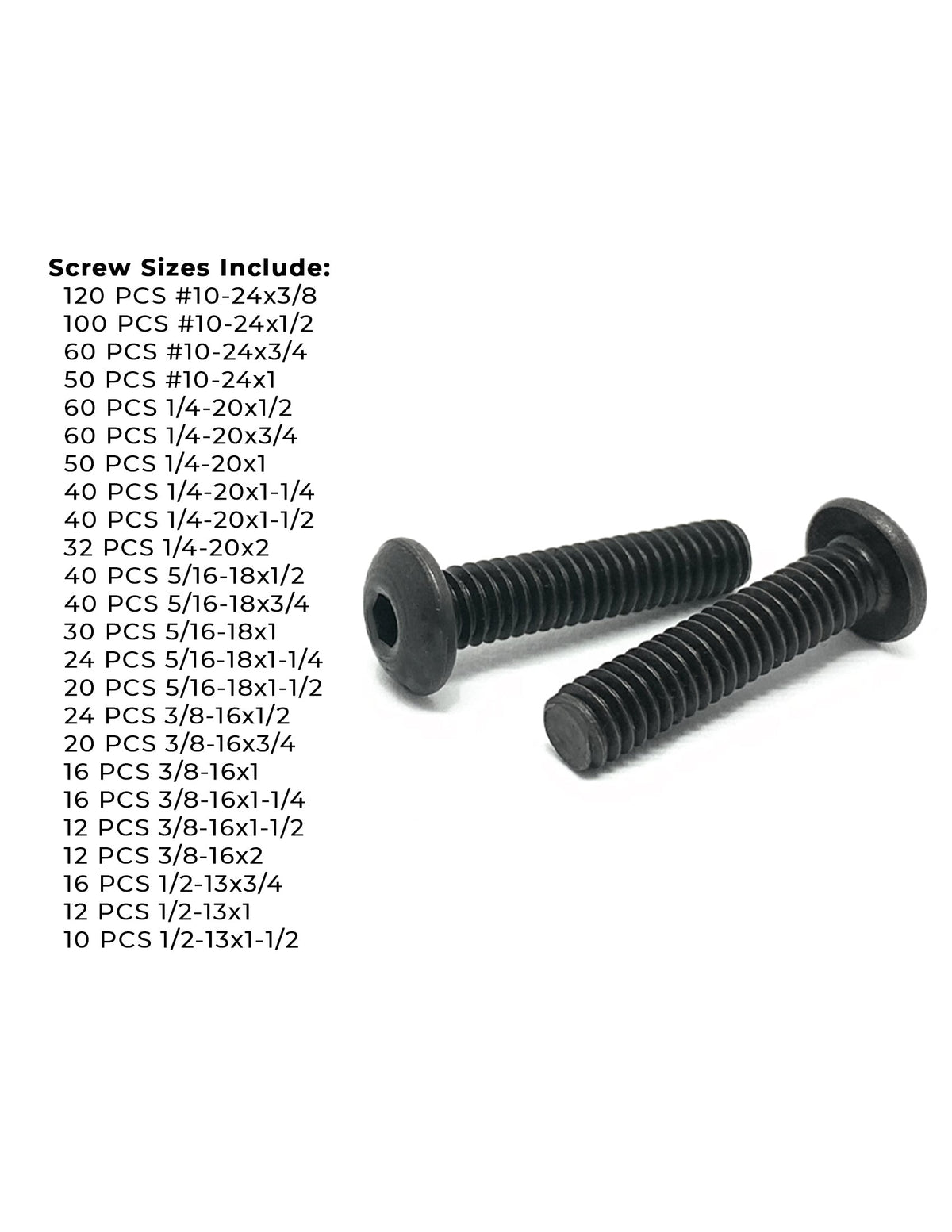 Alloy Allen Button Head Socket Cap Screws Bolts Black Oxide Assortment - 904 PCS