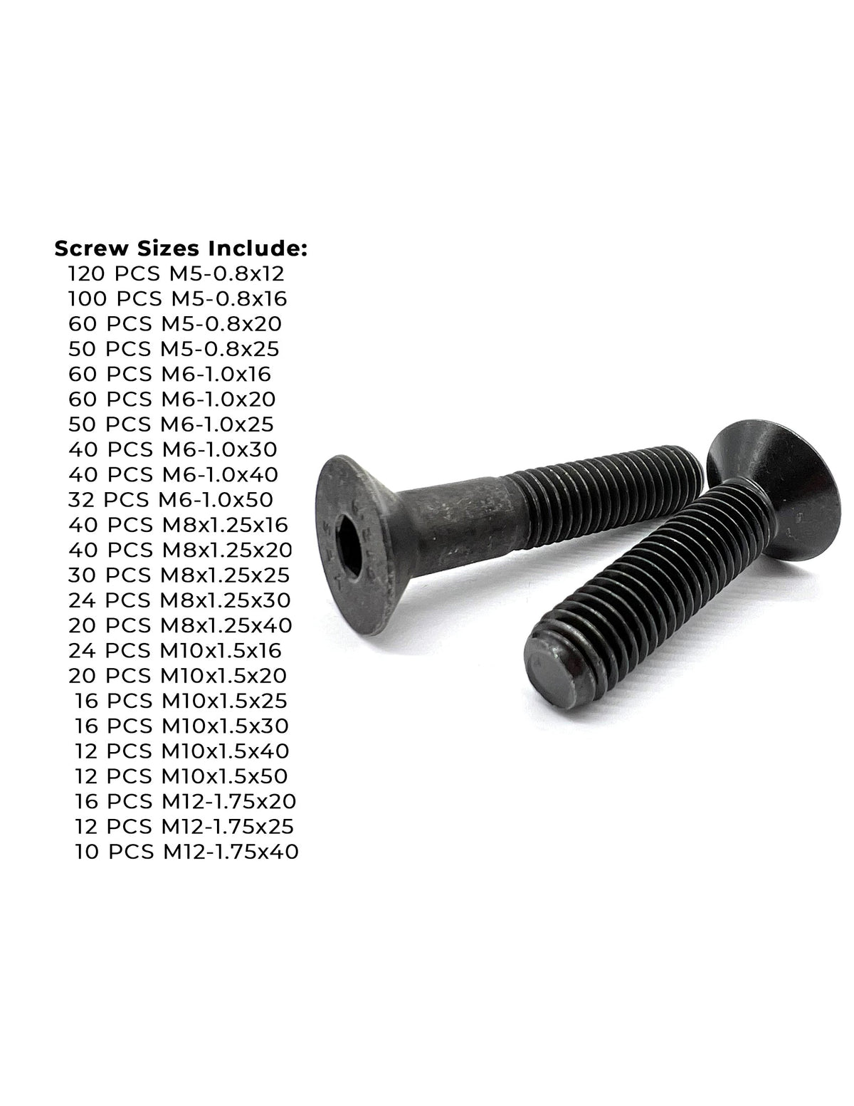 Metric Class 12.9 Flat Socket Screws Black Oxide - 904 PCS
