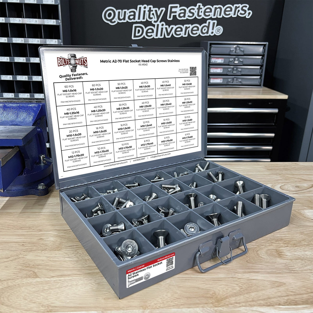 Metric A2-70 Stainless Steel Flat Socket Screws - 609 PCS