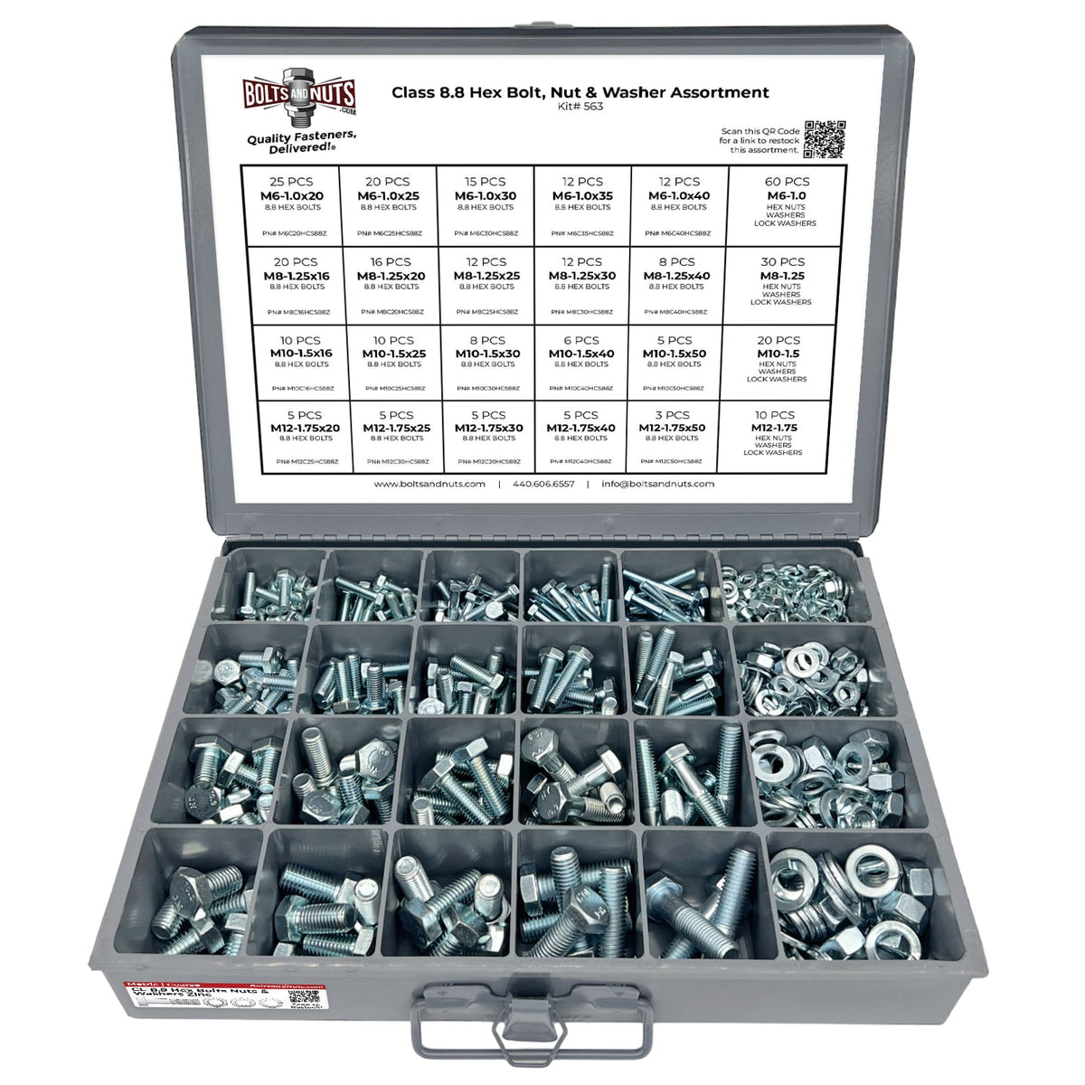 Metric Class 8.8 Hex Cap Screws, Hex Nuts, Flat & Lock Washers - 575 PCS