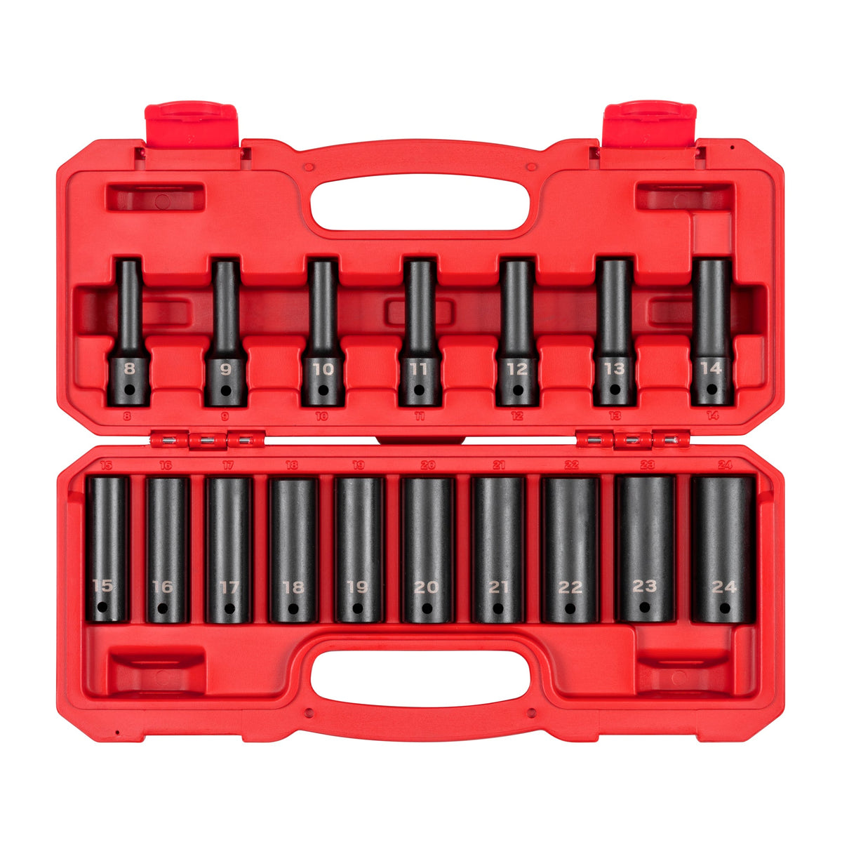 1/2 Inch Drive Deep 12-Point Impact Socket Set with Case, 17-Piece (8 - 24 mm)