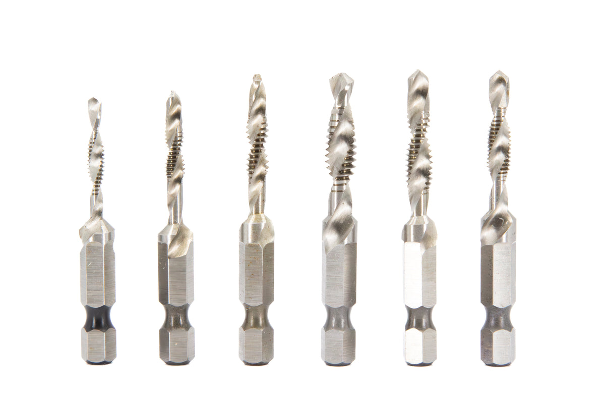 6 Piece Metric Combined Drill Tap and Countersink Set with 1/4" Quick Change Hex Shank