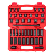 3/8 Inch Drive Shallow and Deep 6-Point Impact Socket Set with Case, 41-Piece (6 - 24 mm)
