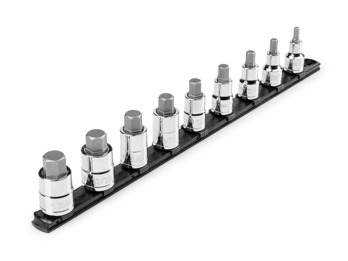 1/2 Inch Drive Hex Bit Socket Set with Rail, 9-Piece (1/4 - 3/4 in.)