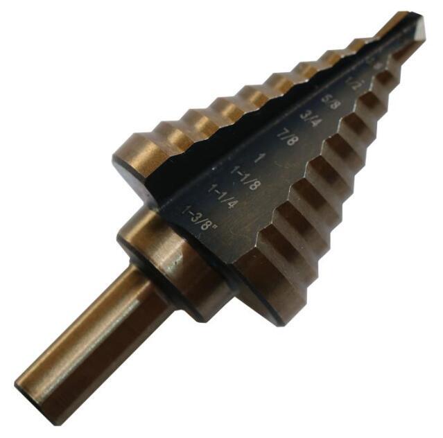 #3 High Speed Steel Black & Gold Round Shank Step Drill Bit, (1/4" - 3/4" by 1/16")