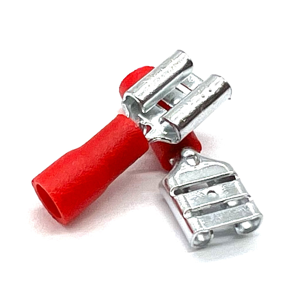 Red PVC/Vinyl Female Spade Crimp Connector, AWG 22-16