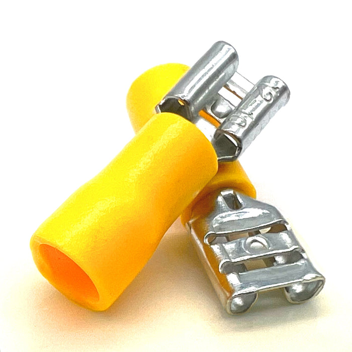 Yellow PVC/Vinyl Female Spade Crimp Connector, AWG 12-10