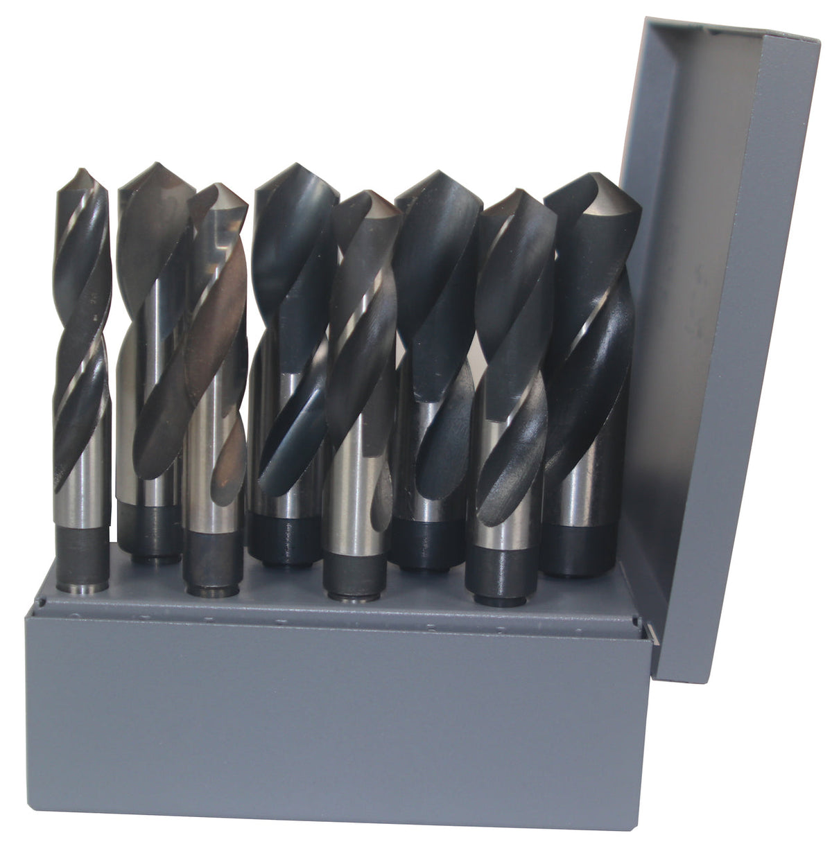 8 Piece HSS Black and Bright Reduced Shank HSS Drill Bit Set, 9/16" - 1"