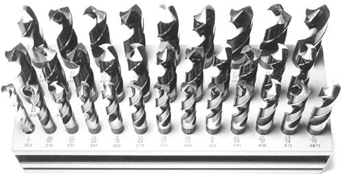 33 Piece HSS Black and Bright Reduced Shank HSS Drill Bit Set, 1/2" - 1", Metal Stand