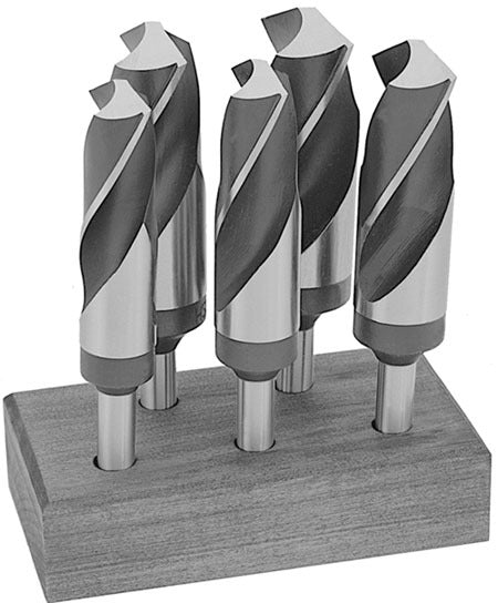 5 Piece HSS Black and Bright Reduced Shank HSS Drill Bit Set, 9/16" - 1"