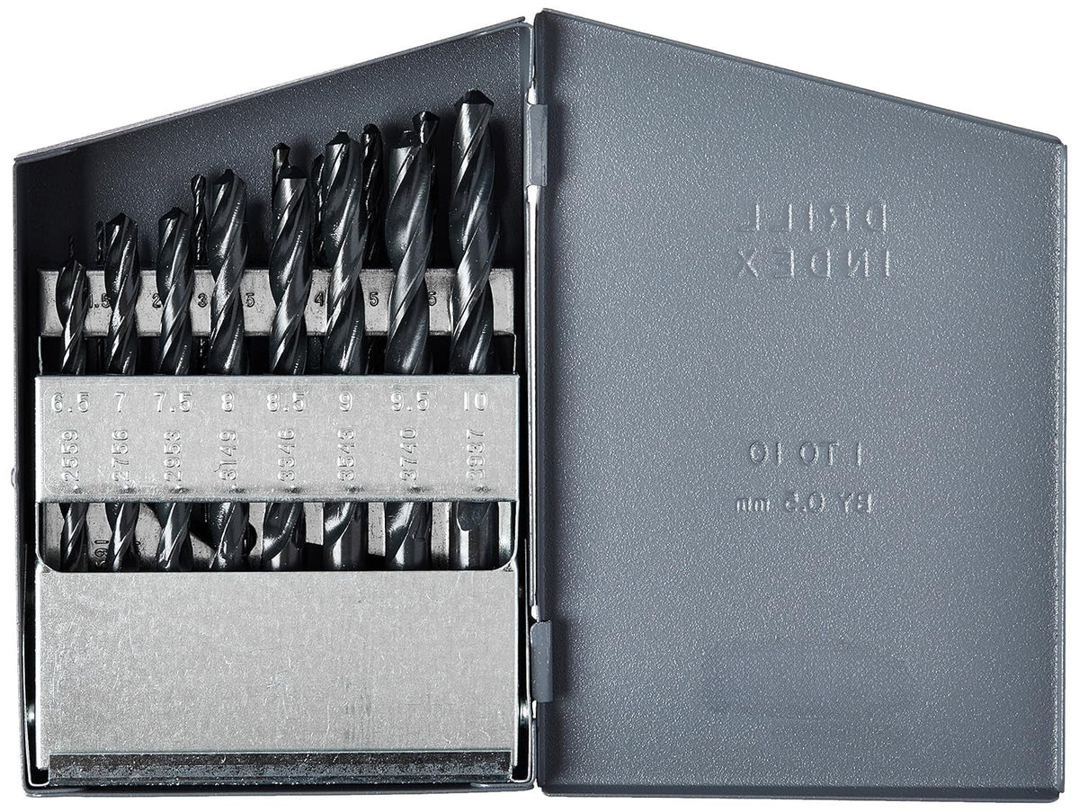 19 Piece HSS Black Oxide Jobber Length Drill Bit Set, DWDN, #1.00mm - 10.00mm