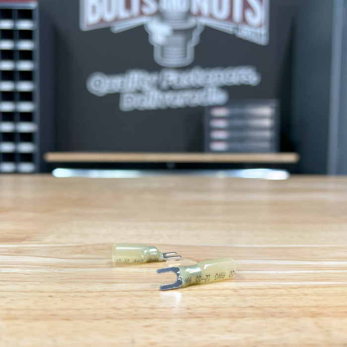 Yellow Heat Shrink Marine Grade #10 U-Type Fork Connectors, AWG 12-10
