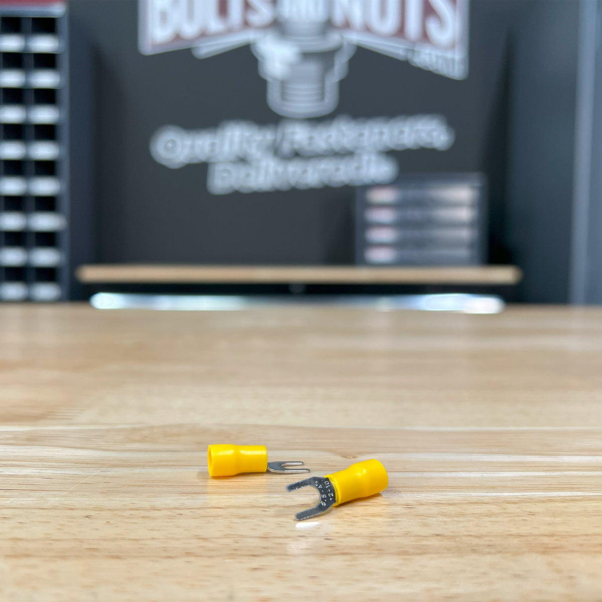 Yellow PVC/Vinyl #10 Fork Crimp Connector, AWG 12-10