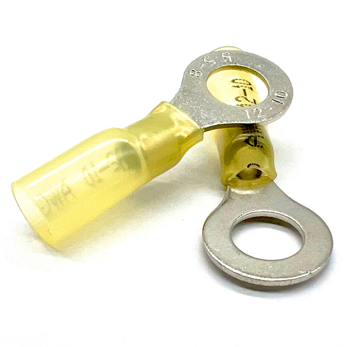 Yellow Heat Shrink Marine Grade 3/8" Diameter Ring Connectors, AWG 12-10