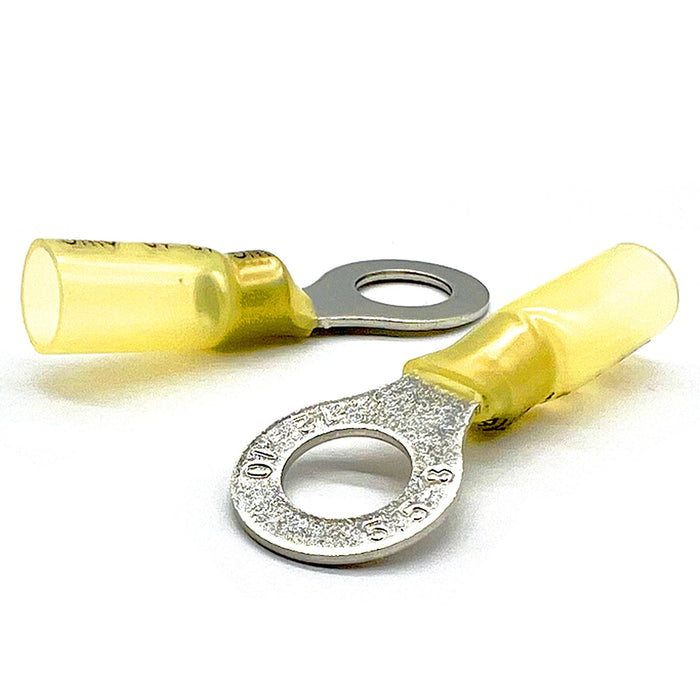 Yellow Heat Shrink Marine Grade #10 Diameter Ring Connectors, AWG 12-10