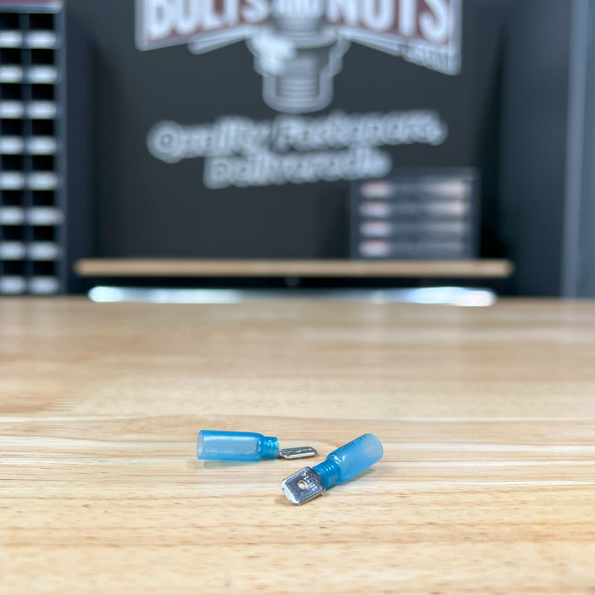 Blue Heat Shrink Marine Grade Male Spade Connectors, AWG 16-14