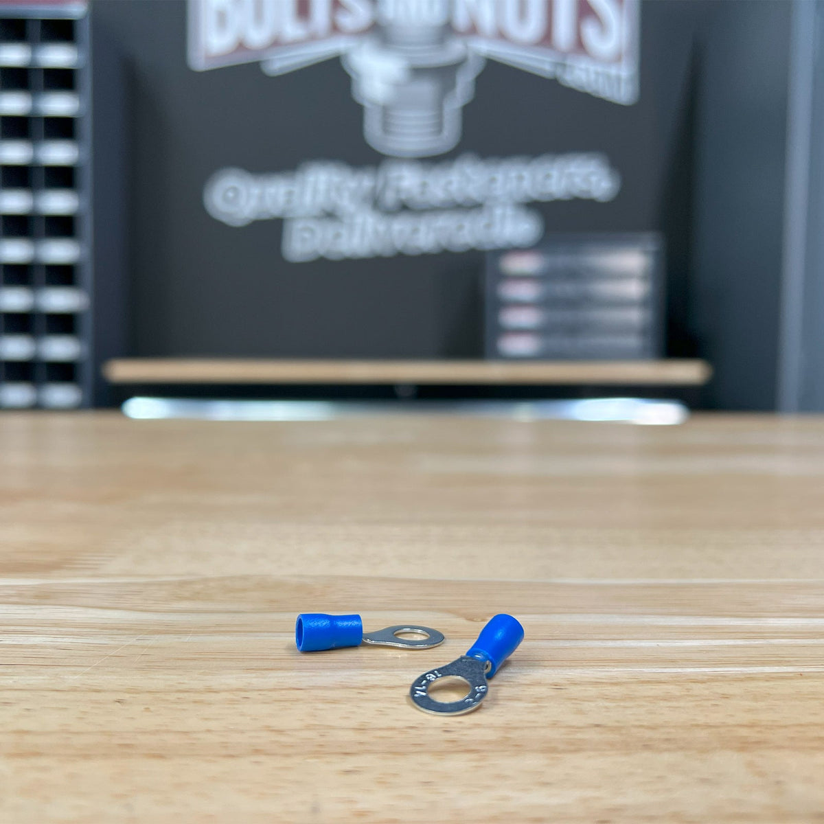 Blue PVC/Vinyl 1/4" Diameter Ring Crimp Connector, AWG 16-14