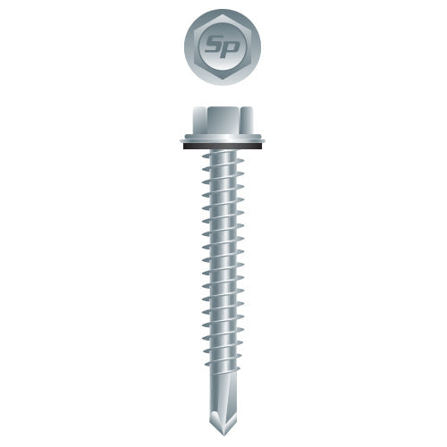 #14 Strong-Point Hex Washer Head w/Washer 14-14 x 2, Zinc