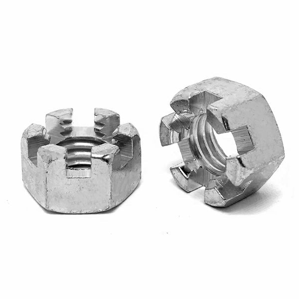 1/4"-20 Steel Slotted Hex Nuts Plain & Oil