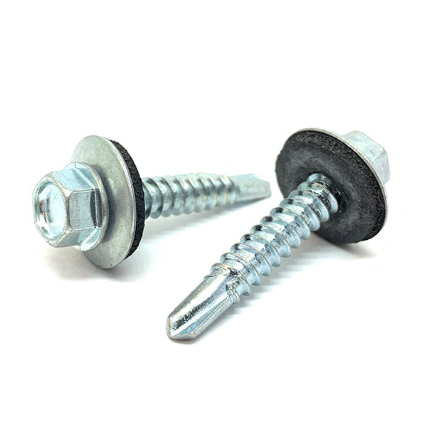 #12x1-1/2" Hex Washer Head #3 Point w/ Sealing Washer Drilling Sheet Metal Screws Zinc