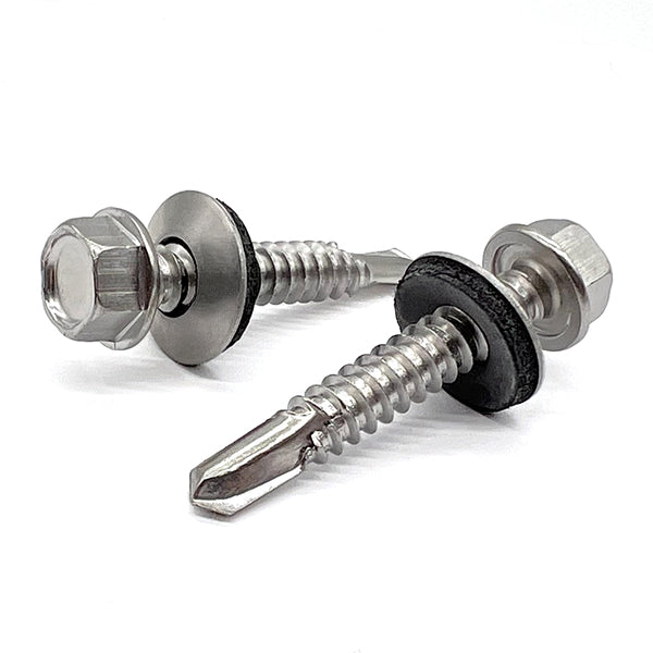 #12-14x1-1/4" 410 Stainless Steel Unslotted Hex Washer Head #3 Point Self Drilling Screws w/ Bonded Washers