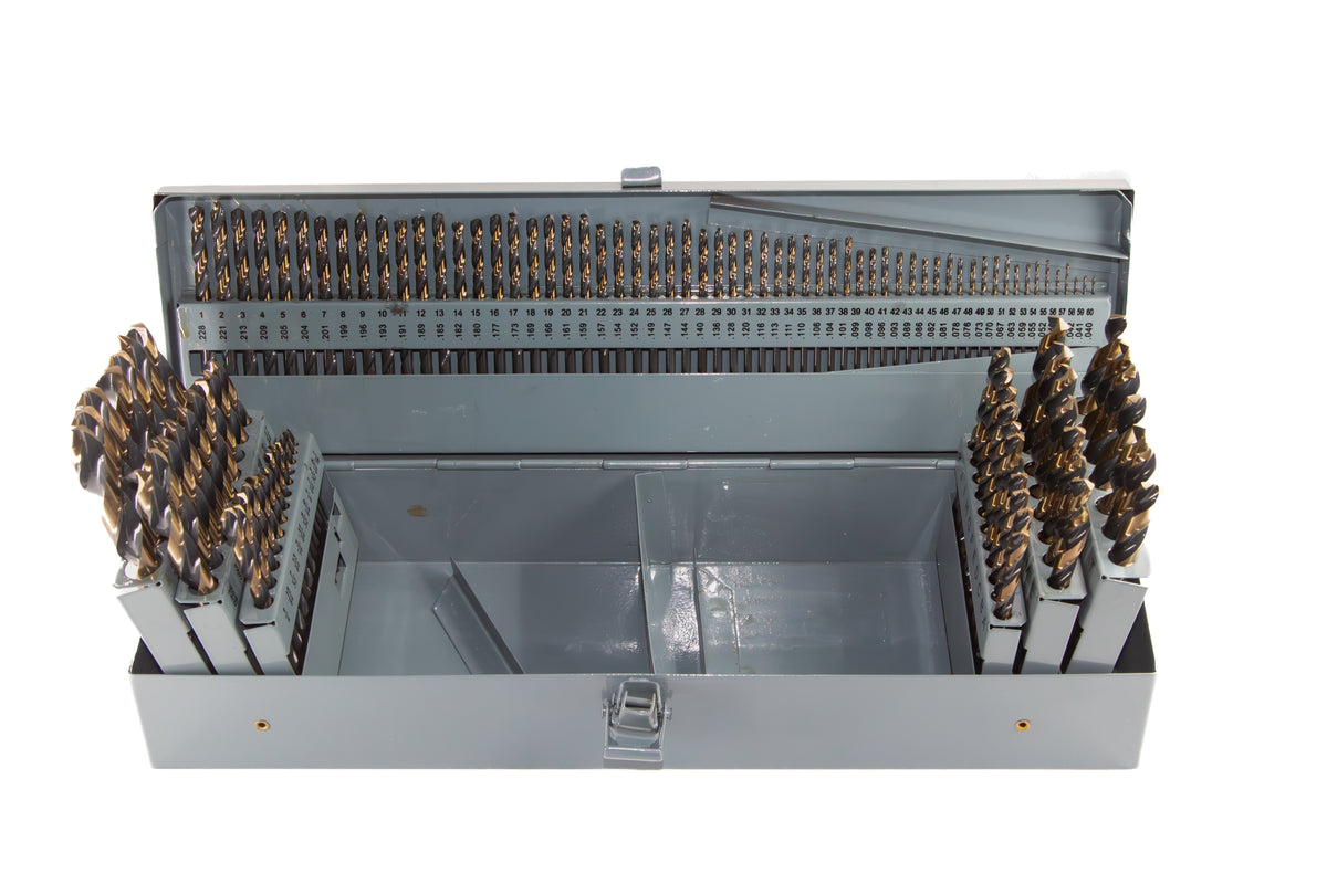 115 Piece HSS Black & Gold KFD Split Point Jobber Length Drill Bit Set, 1/16"- 1/2", A - Z, #1 - #60