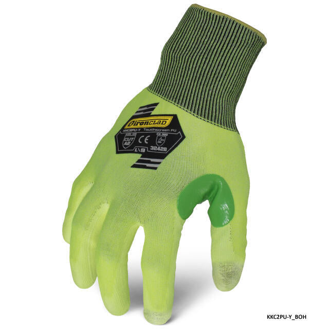Ironclad Knit A2 Cut Rating PU Touch Screen Yellow Gloves