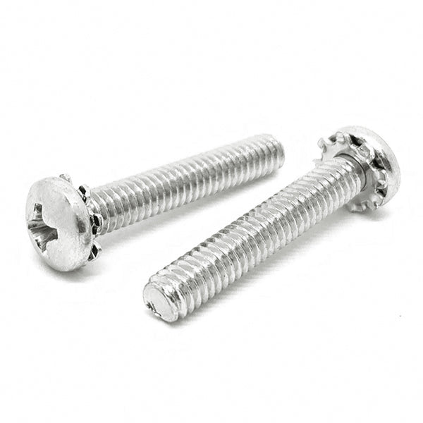 #10-32x3/4" 410 Stainless Steel External Tooth Sems Phillips Pan Head Machine Screws