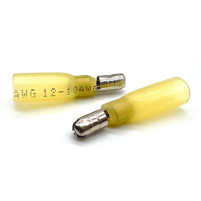 Yellow Heat Shrink Marine Grade Male Bullet Connectors, AWG 12-10