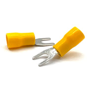Yellow PVC/Vinyl #10 Fork Crimp Connector, AWG 12-10