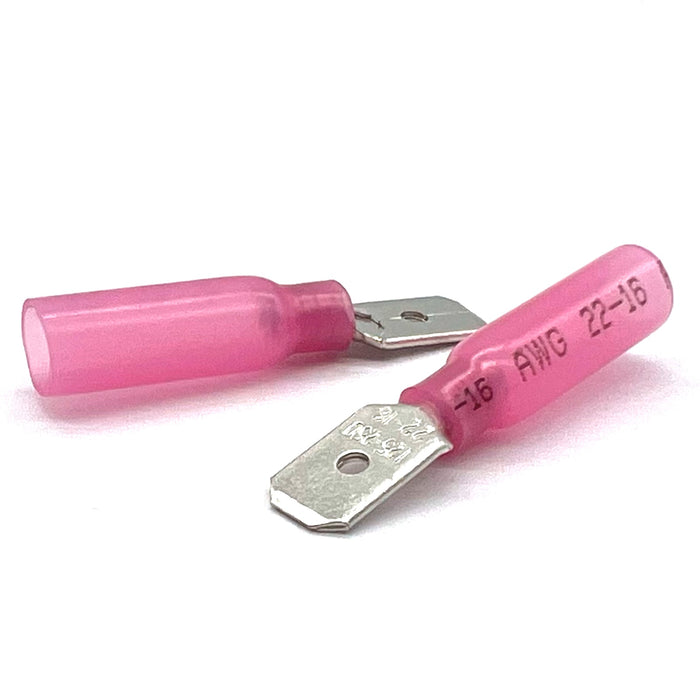 Red Heat Shrink Marine Grade Male Spade Connectors, AWG 22-16