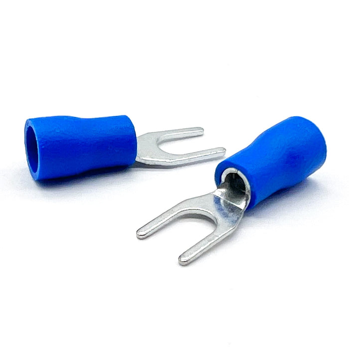 Blue PVC/Vinyl #10 Fork Crimp Connector, AWG 16-14