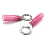 Red Heat Shrink Marine Grade 1/4" Diameter Ring Connectors, AWG 22-16
