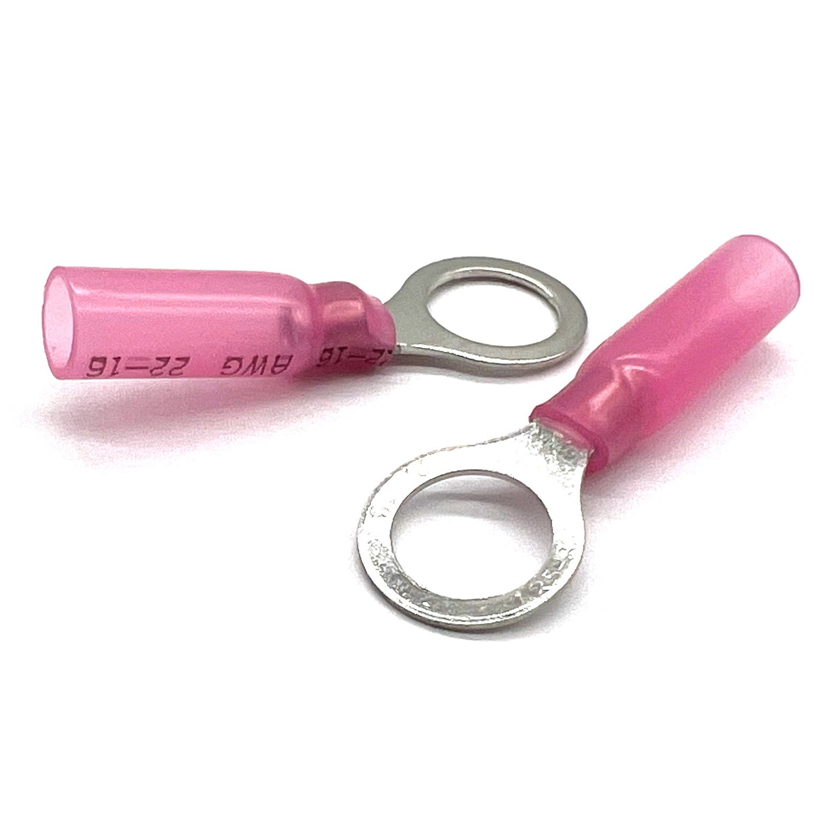 Red Heat Shrink Marine Grade 1/4" Diameter Ring Connectors, AWG 22-16