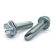 #8-32x3/4" Slotted Indent Hex Washer Head Type T Thread Cutting Screws Zinc Clear