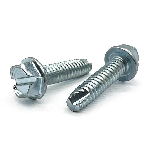 #10-32x3/8" Slotted Indent Hex Washer Head Type T Thread Cutting Screws Zinc Clear