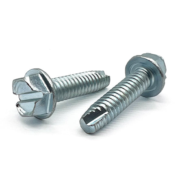 #10-32x5/8" Slotted Indent Hex Washer Head Type T Thread Cutting Screws Zinc Clear