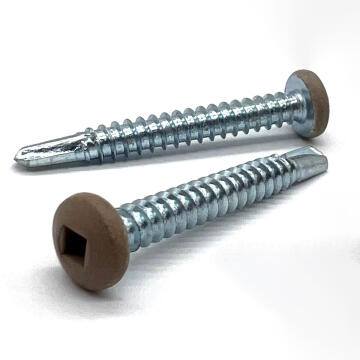 #8x3/4" Pan Head Square Drive #2 Point Self-Drilling TEKS Screw Tan Painted Head Zinc