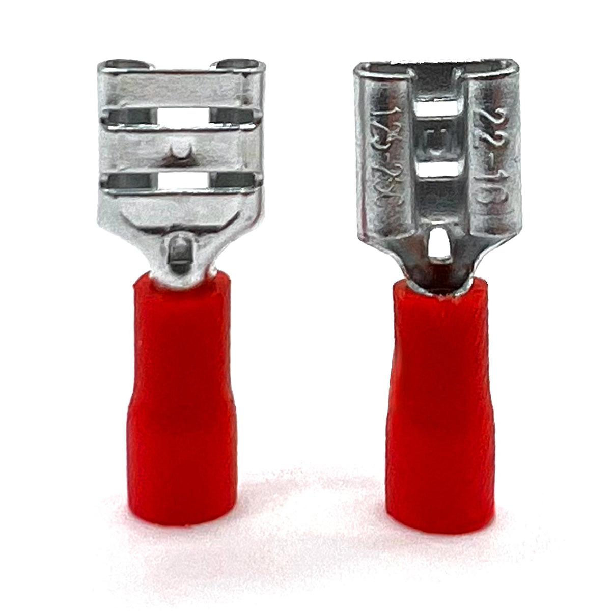 Red PVC/Vinyl Female Spade Crimp Connector, AWG 22-16