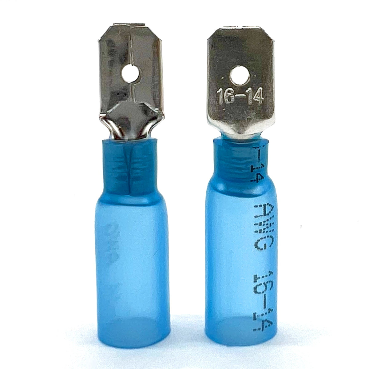 Blue Heat Shrink Marine Grade Male Spade Connectors, AWG 16-14