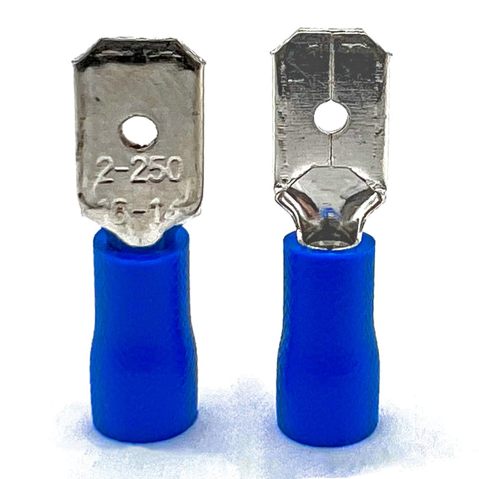 Blue PVC/Vinyl Male Spade Crimp Connector, AWG 16-14